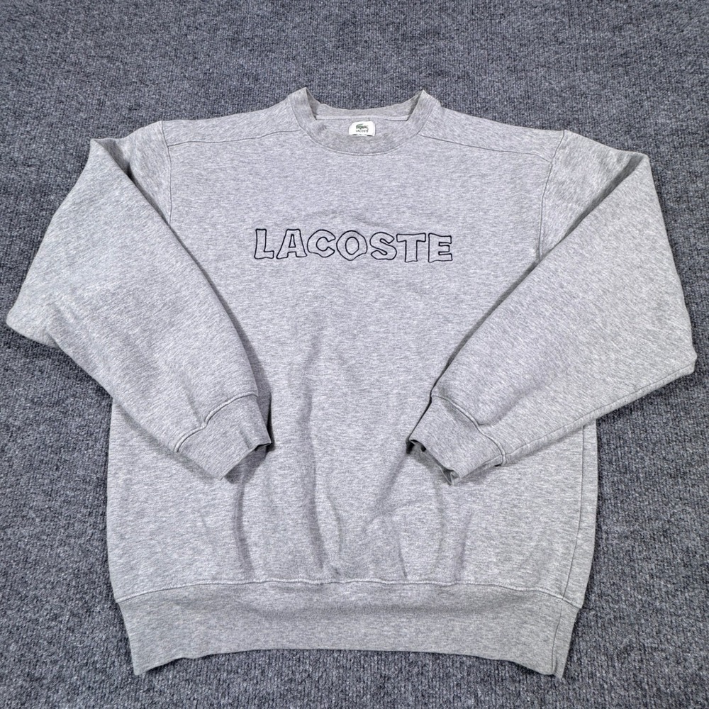 Lacoste Mens Heather Gray Embroidered Logo Crewneck Sweatshirt Size M